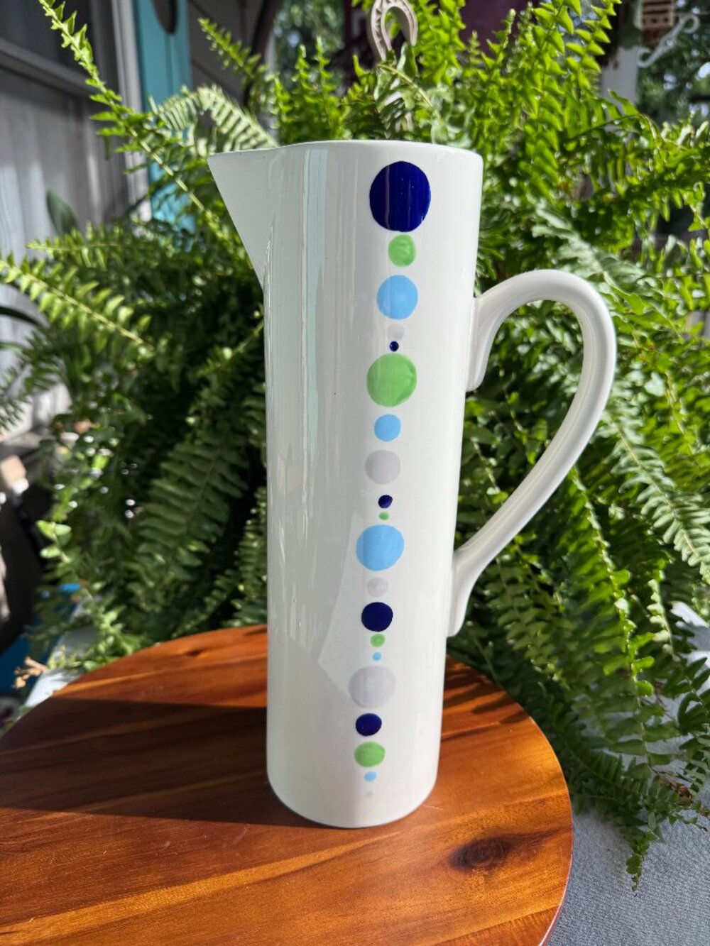 Vintage American Atelier White Tall Water Pitcher with Multicolour Mod Polka Dot